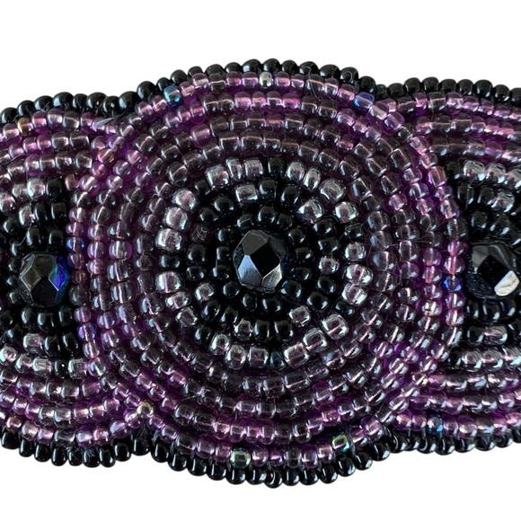Vintage Seed Beaded Overlapping Circle Hair Clip Purple Black Taiwan 4” - Picture 4 of 13